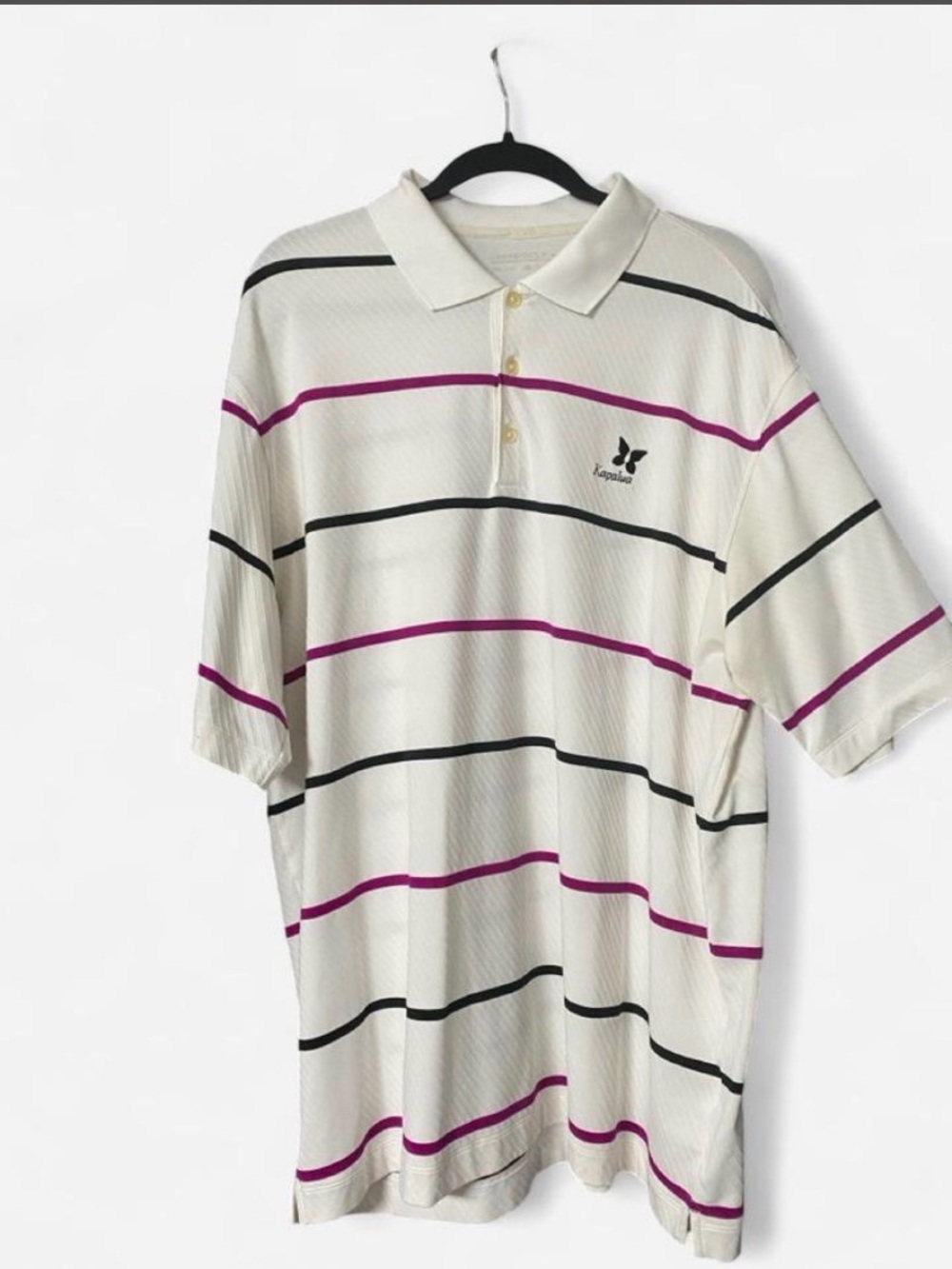 Nike Golf White Polo Shirt with Black & Purple Stripes